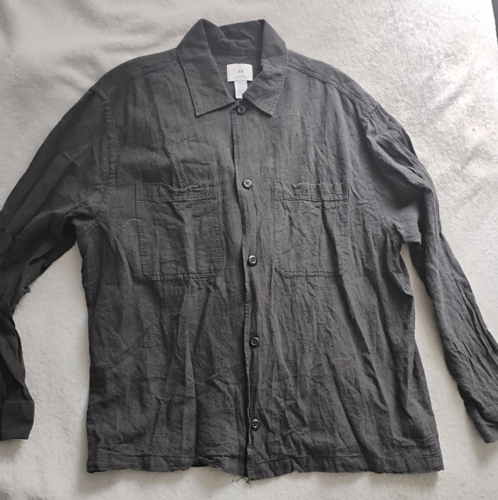 H&M Charcoal Relaxed Fit Linen-blend Overshirt